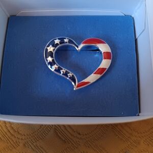Avon Heart Brooch with Red, White, and Blue Enamel
